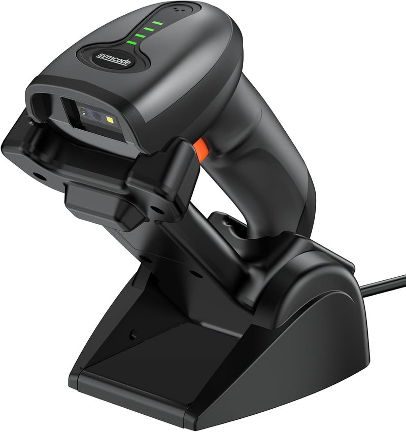 symcode QR Industrial Bluetooth Barcode Scanner with Wireless Charging Stand, Wireless 2D 1D Bar Code Scanner Drop Protection Shock Dust Proof Hands Free Auto-Sensing Stand Barcode Scanner - Image 1