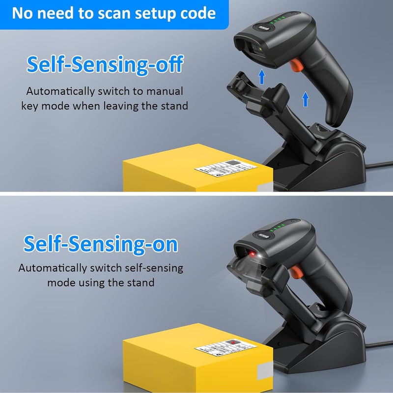 symcode QR Industrial Bluetooth Barcode Scanner with Wireless Charging Stand, Wireless 2D 1D Bar Code Scanner Drop Protection Shock Dust Proof Hands Free Auto-Sensing Stand Barcode Scanner - Image 3