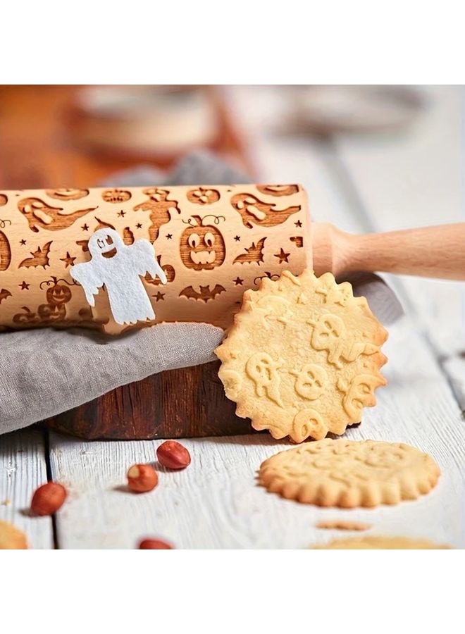 Halloween Pumpkin Bat Wooden Rolling Pin 1pc Baking Tool For Cakes Cookies - Image 4
