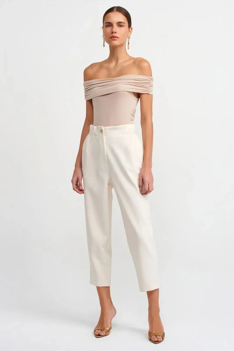 Dilvin Beige Natural DILVIN Off-Shoulder Slim Fit Jersey Blouse for Women | Best Price UAE