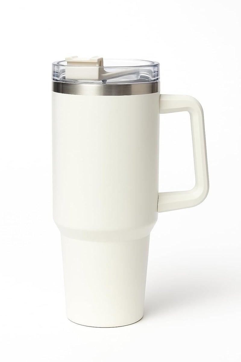 KRySt Stainless Steel Insulated Tumbler with Handle and Steel Straw | 1200ml Reusable Double Wall Vacuum Travel Mug | Hot & Cold Beverage Cup for Office, Home, and Outdoor Use (White) - Image 2