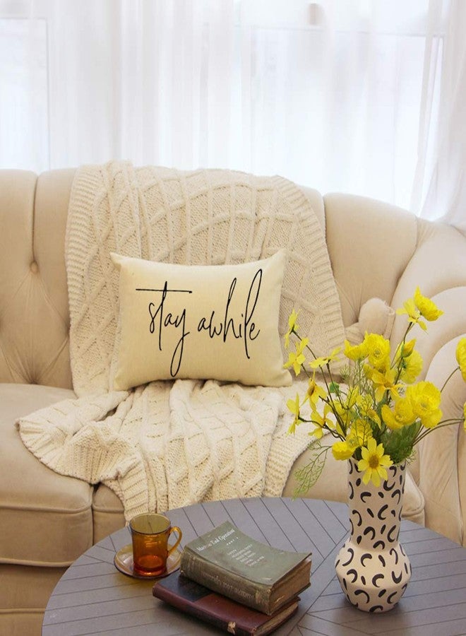 Ogiselestyle Farmhouse Pillow Covers with Stay Awhile Quotes 12" x 20" Lumbar Pillow Covers Home Decorative Cotton Linen Cushion Case for Sofa Couch Housewarming Gifts Family Room Décor - Image 3