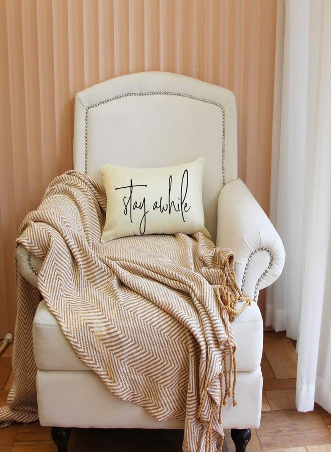 Ogiselestyle Farmhouse Pillow Covers with Stay Awhile Quotes 12" x 20" Lumbar Pillow Covers Home Decorative Cotton Linen Cushion Case for Sofa Couch Housewarming Gifts Family Room Décor - Image 5
