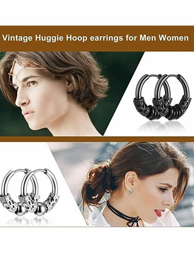Hoop Earrings,Vintage Hoop Earrings for Men Women,Hypoallergenic 14mm Titanium Steel Hip Hop Earrings,Jewelry,Hip Hop Rock Aesthetic Cubic Zirconia Earrings (1Pairs)  - Image 4