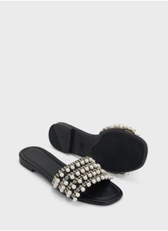 Truffle Pearl Embellished Flat Sandal  - Image 3