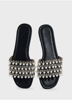 Truffle Pearl Embellished Flat Sandal  - Image 4