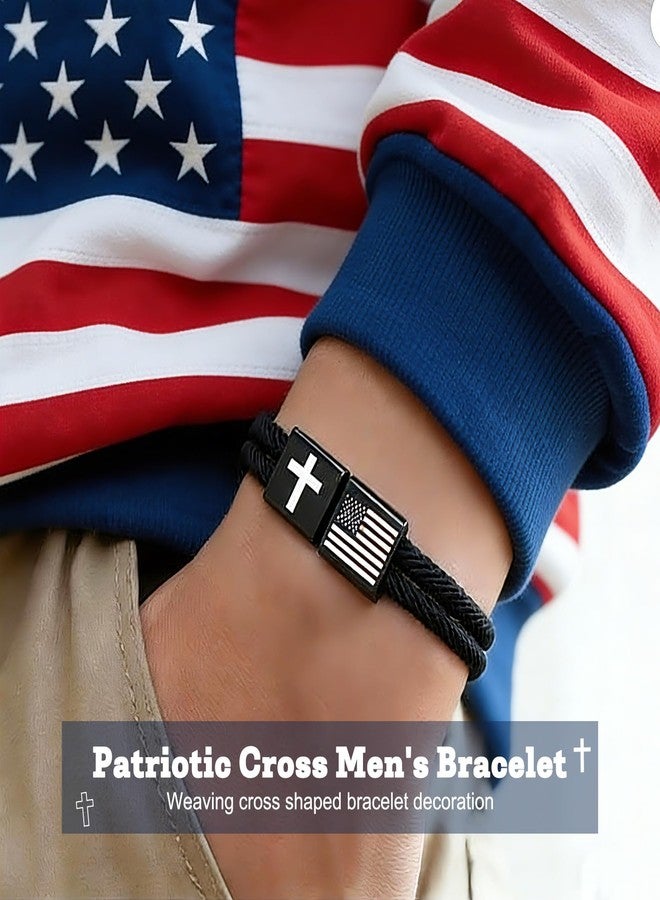 Joyline Patriotic Cross Bracelet for Men Boys - American Flag Paracord Always Remember Bracelet - Inspirational Religious Veterans Day Birthday Christian Gifts(Remember) - Image 2