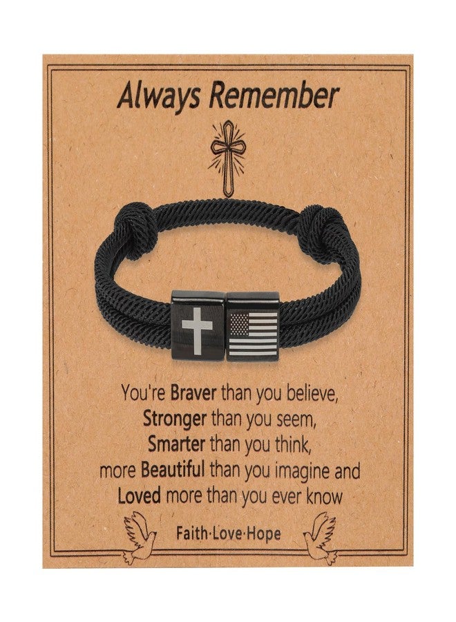 Joyline Patriotic Cross Bracelet for Men Boys - American Flag Paracord Always Remember Bracelet - Inspirational Religious Veterans Day Birthday Christian Gifts(Remember) - Image 1
