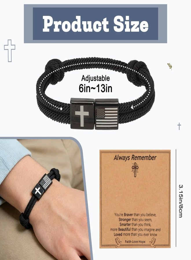Joyline Patriotic Cross Bracelet for Men Boys - American Flag Paracord Always Remember Bracelet - Inspirational Religious Veterans Day Birthday Christian Gifts(Remember) - Image 4