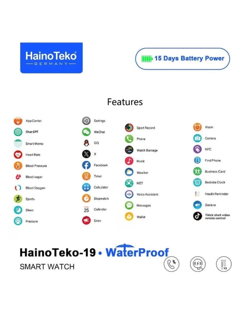 Haino Teko 19 Waterproof Smart Watch – Large AMOLED Display, 3 Interchangeable Straps, 15 Days Battery Life, Fitness & Health Tracker for Men - Image 5