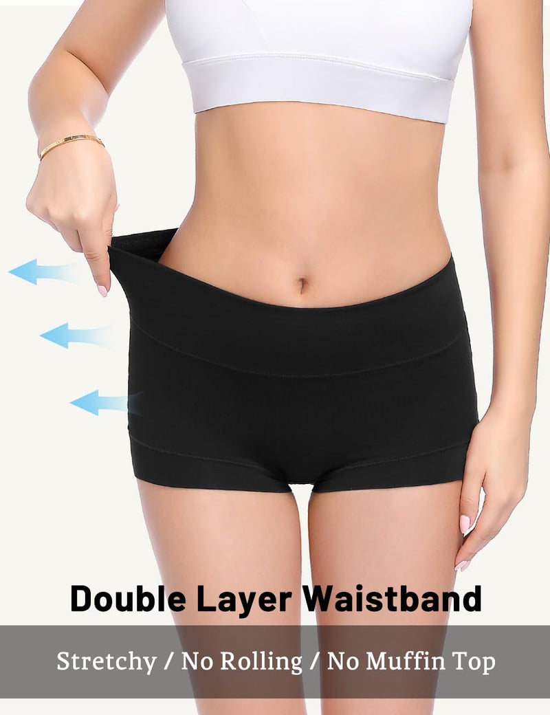 Molasus Womens Cotton Boy Shorts Panties Ladies High Waisted Full Coverage Stretch Underwear Pack of 5,Black,Large - Image 2