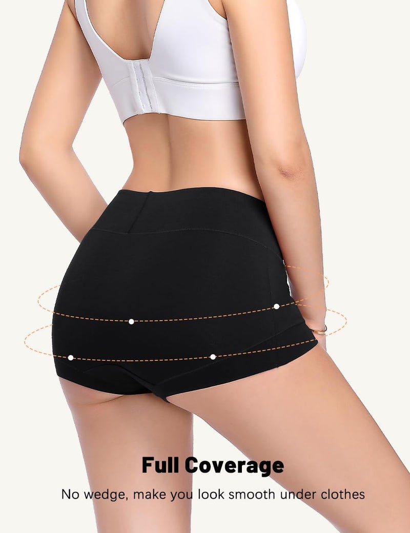 Molasus Womens Cotton Boy Shorts Panties Ladies High Waisted Full Coverage Stretch Underwear Pack of 5,Black,Large - Image 3