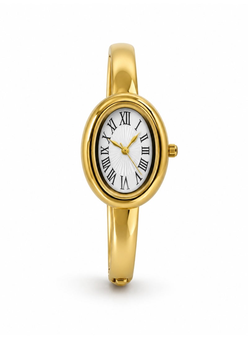 Shein Women's Gold Bangle Watch with White Roman Dial – Elegant Oval Bracelet Wrist Watch for Ladies - Image 3