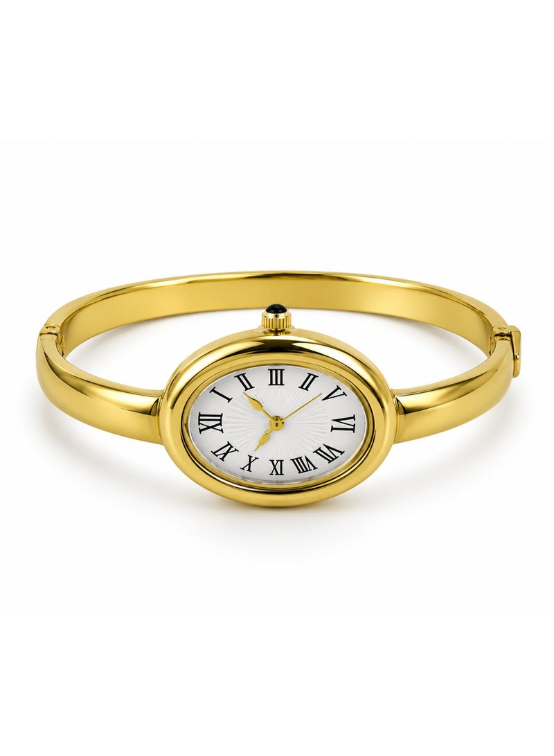 Shein Women's Gold Bangle Watch with White Roman Dial – Elegant Oval Bracelet Wrist Watch for Ladies - Image 2