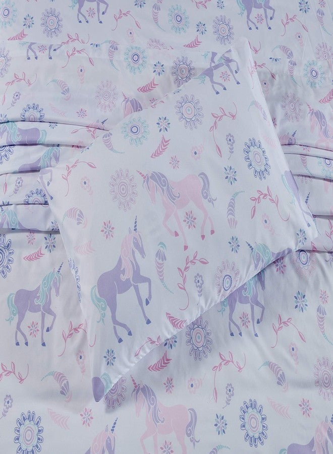 Linen Plus Sheet Set Kids/Teens Unicorn Floral Flowers White Purple Lavender Light Pink Aqua New # White Unicorn (Twin) - Image 3