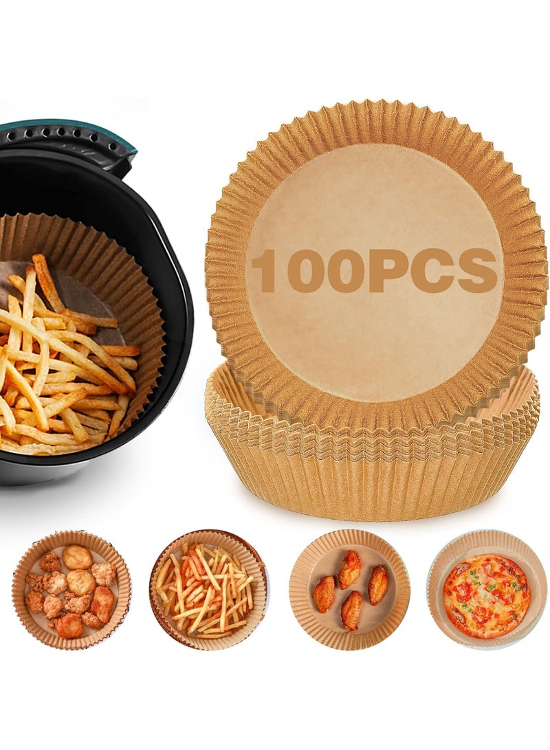 ورق قلي هوائي، 100 قطعة، صحي، ورق غير لاصق للمقالي الكهربائية، شكل دائري، 20 سم، ورق رق للخبز والتحميص والقلي في فرن الميكروويف - Image 1