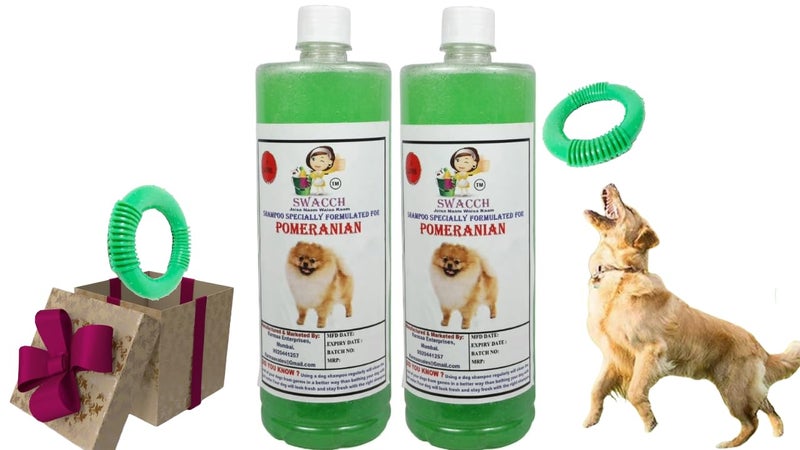 swacch Shampoo | Puppy Safe Shampoo | Pomeranian Dog Shampoo 1 Litre Pack of 2 Neem Alovera + | O PVC Ring Rubber Chew Toy | Teething Chew Toy I Dental Teething I Durable I Combo Pack - Image 1