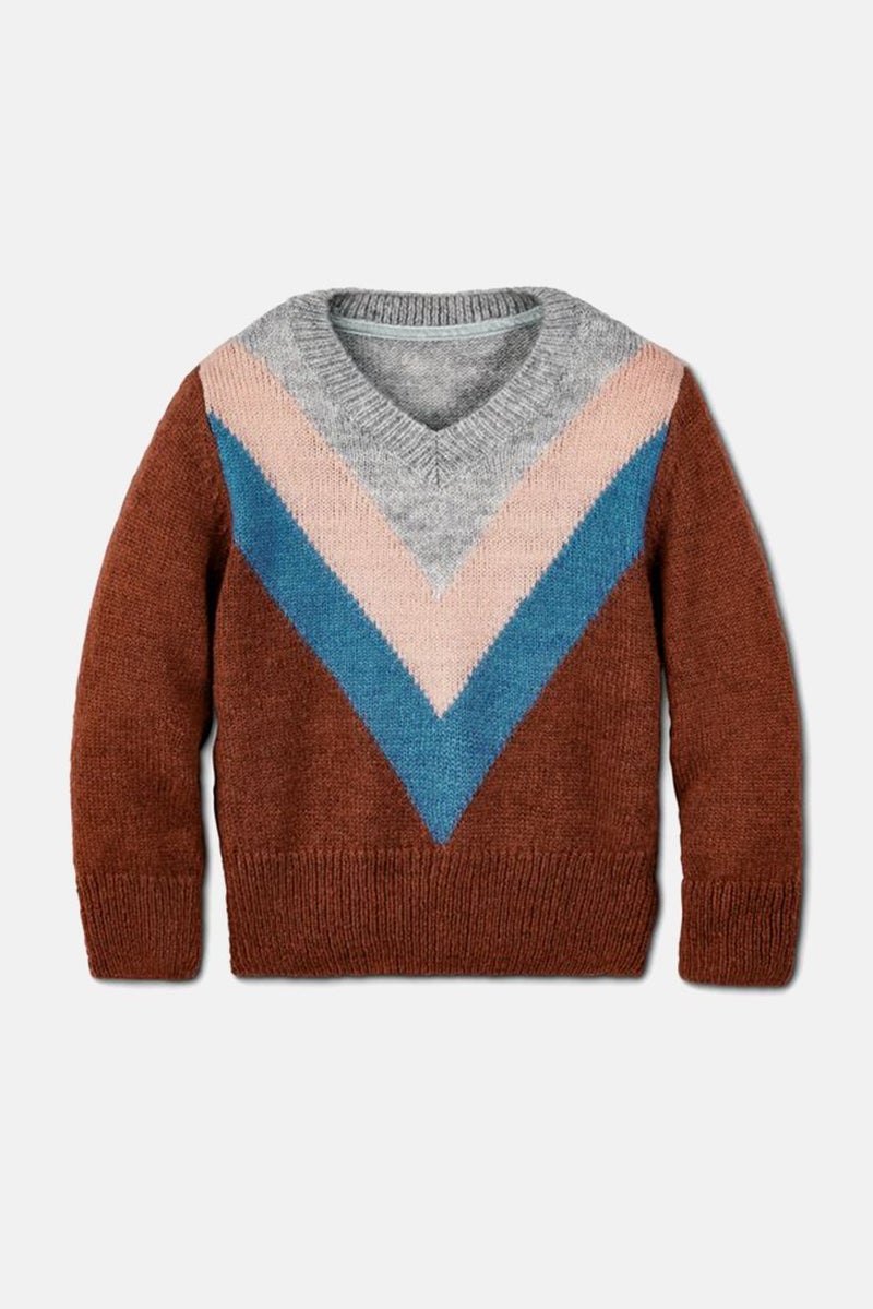 Tchibo Kid Girls V-neck Long Sleeves Colorblocking Knit Sweater, Grey Combo - Image 2