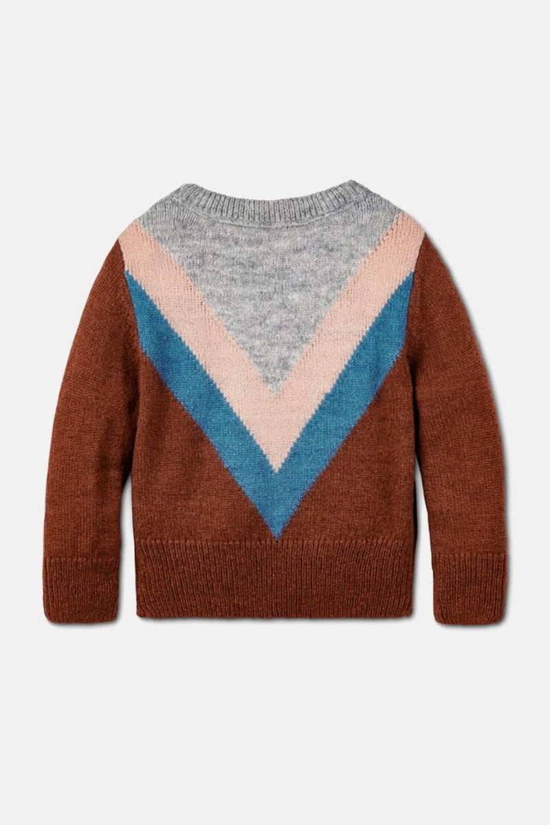 Tchibo Kid Girls V-neck Long Sleeves Colorblocking Knit Sweater, Grey Combo - Image 3