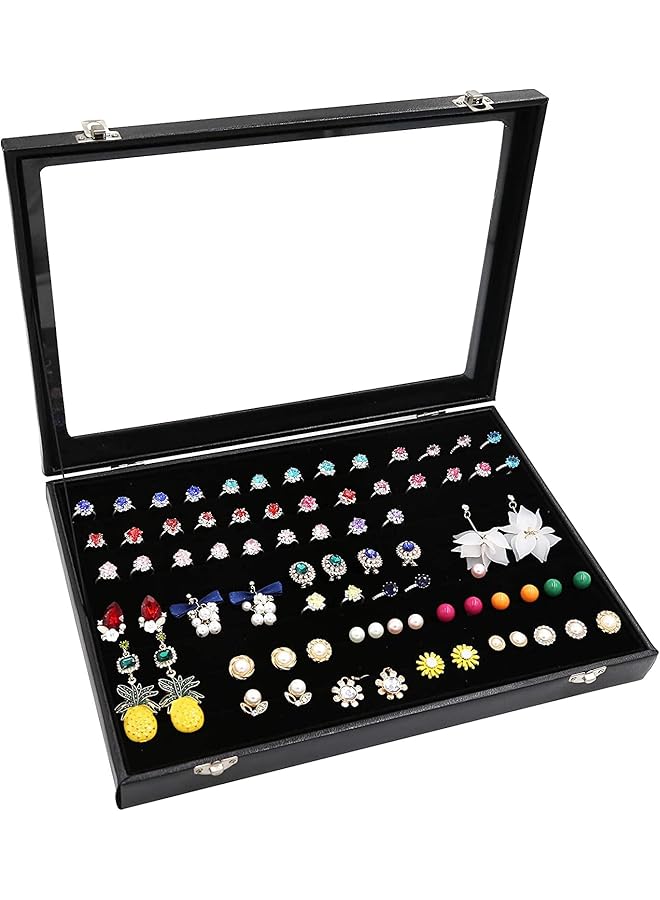 The Bros Removable Jewelry Tray Showcase Display Stackable for Earrings Brooch Buttons Rings, necklace Black Velvet (Rings)  - Image 1