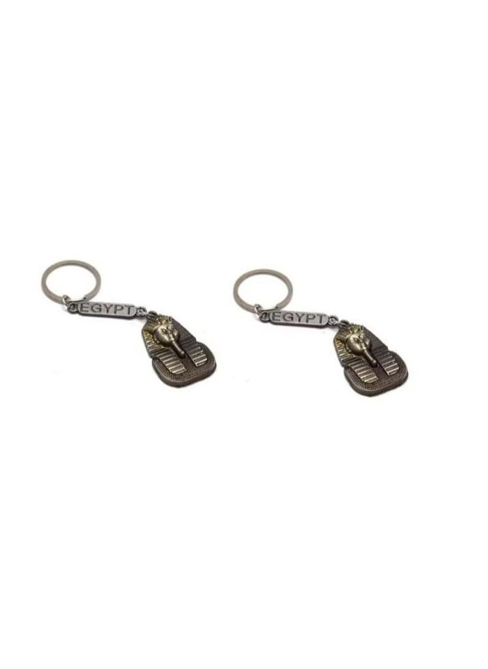2 Pieces of Egyptian King Tutankhamun Keyring - Authentic Egyptian Pharaonic Souvenirs Keychain (Light Black) 