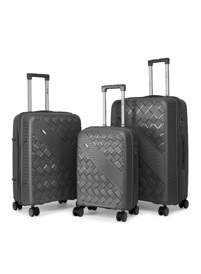 Home Smart HomeSmart Xplorer Luxury Luggage Set, 3-Piece (PP) Hardshell Suitcases | Durable, Flexible, Lightweight, Scratch Resistant with 360 Rotatable wheel, Smooth & Strong Trolley, Combination Lock and Comfortable handle | Ideal for any journey. (Dark Grey) - Image 1