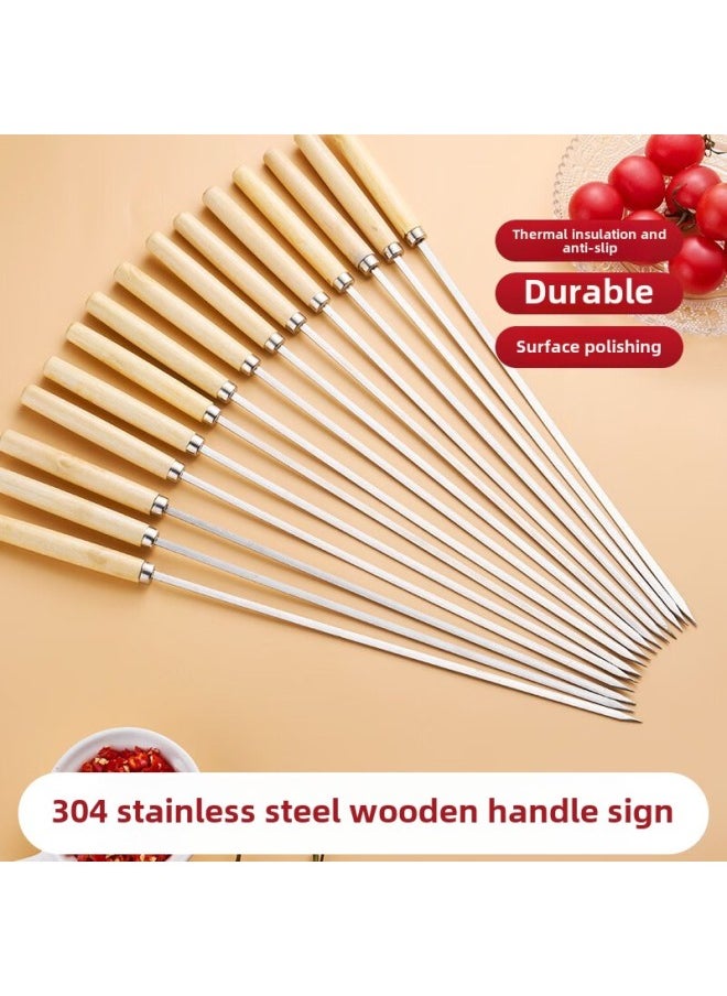 Generic Barbecue Skeel Stainless Steel Multi-function Household Barbecue Mutton Kebab Long Skebab Tool Wooden Handle Roasting Needle-Color:35cm Long, 4.0mm Wide, 1.0mm Thick, 500 Pieces  - Image 2