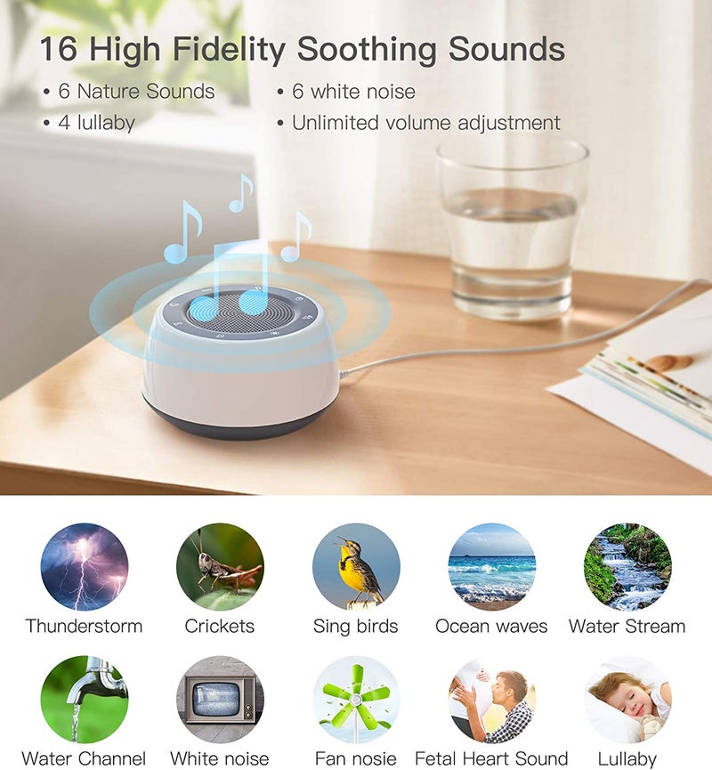 White Noise Machine for Sleeping Baby Adults Kids, Sound Machine with Night Light, 16 Soothing Sounds for Sleeping, Plug in, Noise Maker for Bedroom Home - Image 4