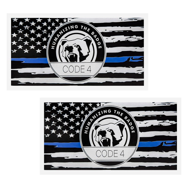 FSTURIOS 2PCS Thin Blue Line Sticker Code 4, Police Support Sticker American Flag Thin Line Decal, Waterproof Thin Line Flag Stickers Support Law Enforcement for Car Window Laptop (Larger) - Image 1