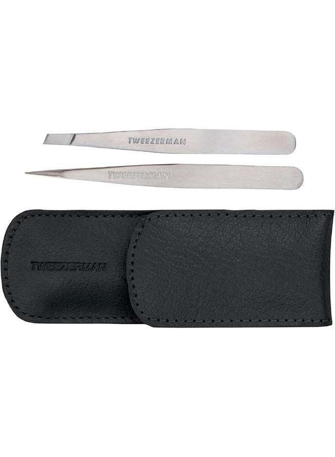 تويزرمان مجموعة ملاقط تويزرمان الصغيرة مع حقيبة سفر - ملاقط مدببة ومائلة، ملاقط للسفر (حقيبة سوداء) - Image 1