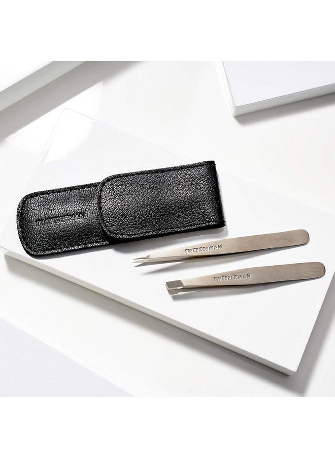 تويزرمان مجموعة ملاقط تويزرمان الصغيرة مع حقيبة سفر - ملاقط مدببة ومائلة، ملاقط للسفر (حقيبة سوداء) - Image 4