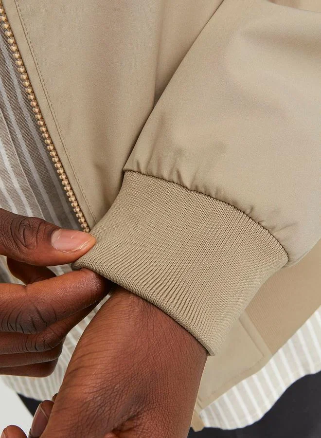 JACK & JONES Solid Bomber Jacket with Ribbed Cuff