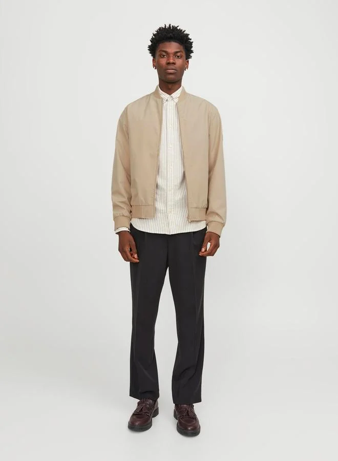 JACK & JONES Solid Bomber Jacket with Ribbed Cuff