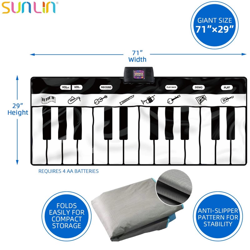 SUNLIN 6ft. Piano Mat, Floor Keyboard Playmat: 24 Keys, 10 Demos, 8 Instrument Sounds, Record & Playback, Giant Interactive Musical Toys Gifts for Boys & Girls Age 3 4 5 6 7 8 9 Years Old - Image 4
