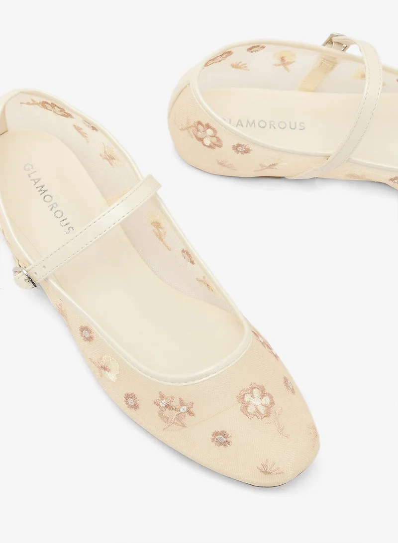 GLAMOROUS Embroidered Mesh Ballet Flats