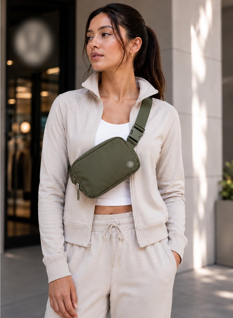 حقيبة Everywhere Belt Bag سعة 1 لتر – حقيبة كروس بودي وحزام خصر من النايلون المقاوم للماء مع جيوب خارجية وداخلية بسحاب وحزام قابل للتعديل – أخضر زيتوني - Image 2