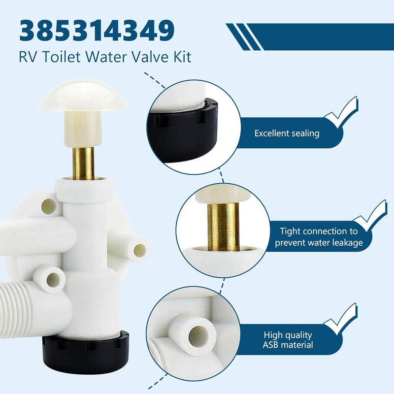 Funmit 385314349 RV Toilet Water Valve Kit Replacement for Pedal Flush Toilets for Camper, Trailer, Boat | Premium Performance in Prevention of Leakage | Increased Freeze Resistance - Image 3