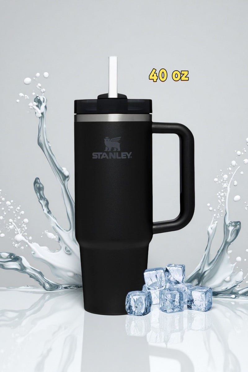 Stanley H2.0 Stainless Steel Tumbler with Handle and Straw, 40 oz | Flowstate Three-Position Lid | Travel-Friendly Tumbler Holder | Insulated Stainless Steel Tumbler | BPA-Free | 304 Stainless Steel, Black 2.0 - Image 1