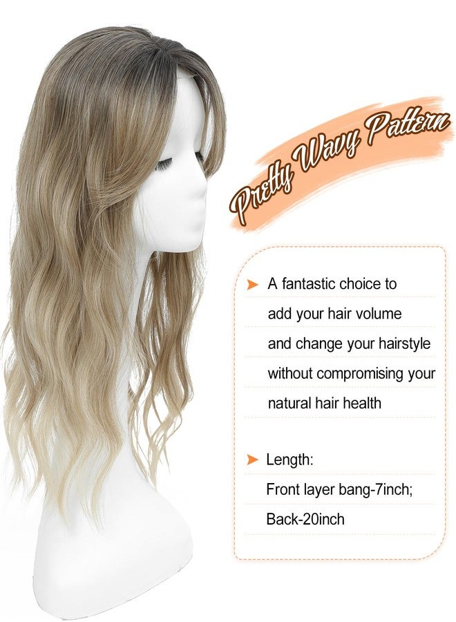 UDU 20in Wavy Hair Toppers for Women with Thinning Hair - Ombre Highlight Synthetic Clip-In Wiglets with Fringe Bang - Image 4