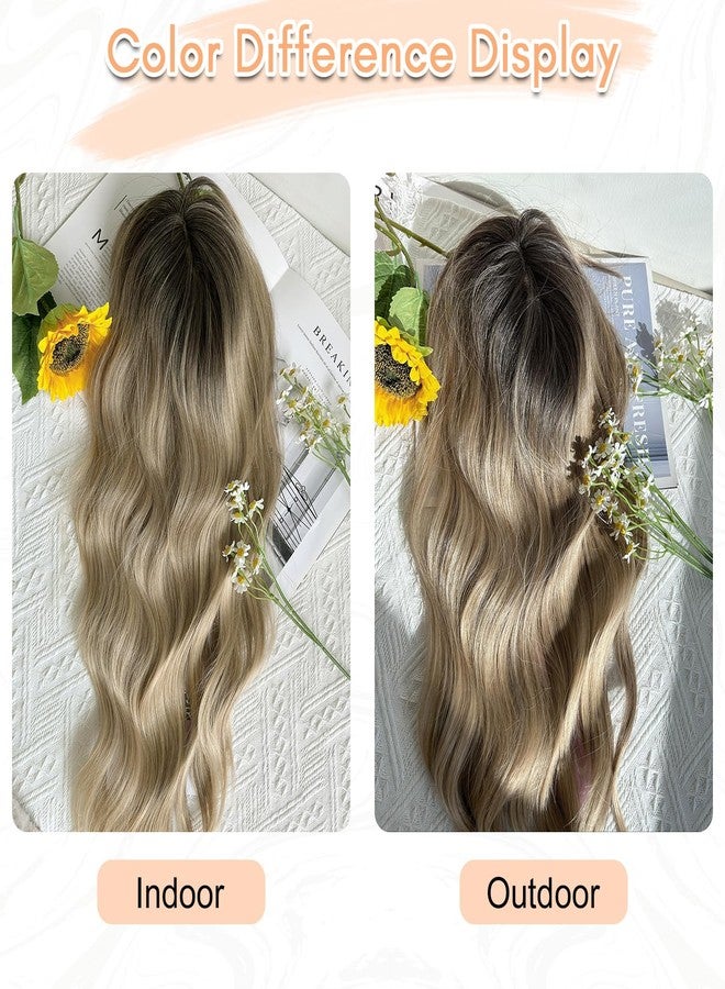 UDU 20in Wavy Hair Toppers for Women with Thinning Hair - Ombre Highlight Synthetic Clip-In Wiglets with Fringe Bang - Image 5