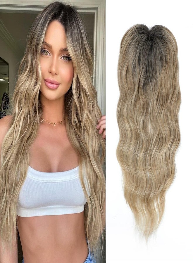UDU 20in Wavy Hair Toppers for Women with Thinning Hair - Ombre Highlight Synthetic Clip-In Wiglets with Fringe Bang - Image 1