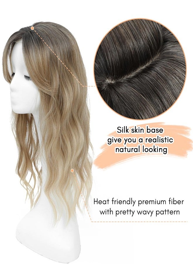 UDU 20in Wavy Hair Toppers for Women with Thinning Hair - Ombre Highlight Synthetic Clip-In Wiglets with Fringe Bang - Image 2