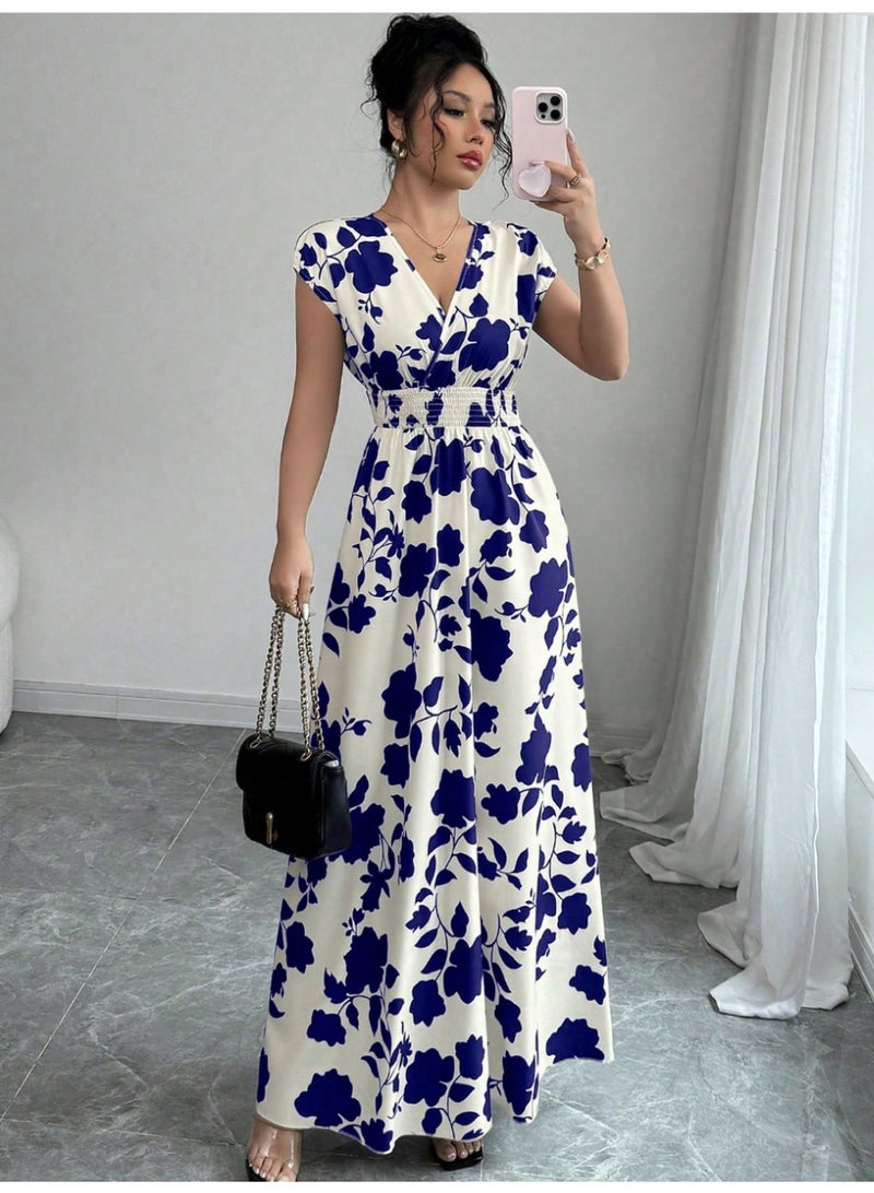 Shein Elegant Floral Print Dress, Suitable For Commute - Image 1