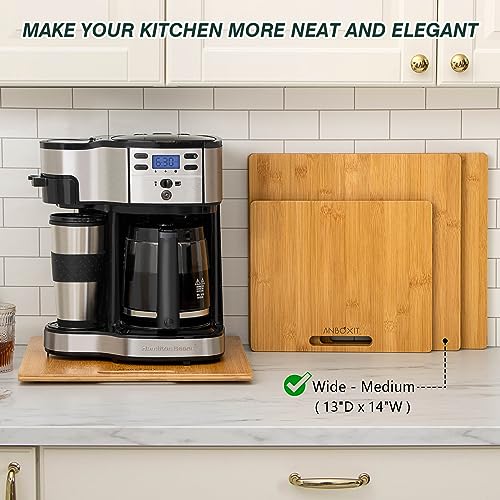 ANBOXIT Bamboo Appliance Slider, Sliding Tray for Coffee Maker, Kitchen Countertop Appliance Rolling Tray, Coffee Pot Slider Tray with Rubber Wheels, Wide - Medium (13"D x 14"W) - Image 4