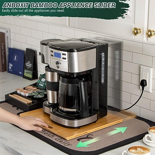 ANBOXIT Bamboo Appliance Slider, Sliding Tray for Coffee Maker, Kitchen Countertop Appliance Rolling Tray, Coffee Pot Slider Tray with Rubber Wheels, Wide - Medium (13"D x 14"W) - Image 2