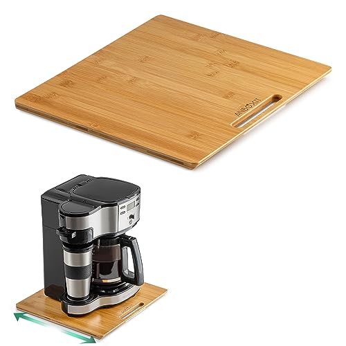 ANBOXIT Bamboo Appliance Slider, Sliding Tray for Coffee Maker, Kitchen Countertop Appliance Rolling Tray, Coffee Pot Slider Tray with Rubber Wheels, Wide - Medium (13"D x 14"W) - Image 1