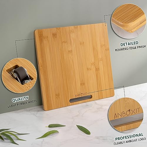 ANBOXIT Bamboo Appliance Slider, Sliding Tray for Coffee Maker, Kitchen Countertop Appliance Rolling Tray, Coffee Pot Slider Tray with Rubber Wheels, Wide - Medium (13"D x 14"W) - Image 3