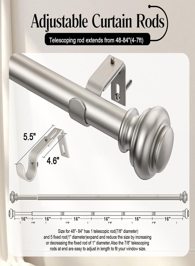 SIMEWIN Heavy Duty Curtain Rods for Windows 48 to 84 Inches, 1 Inch Silver Curtain Rods for Bedroom, Living Room, Patio, Kitchen, Adjustable Curtain Rods with Classic Finials, Silver Finishing - Image 5