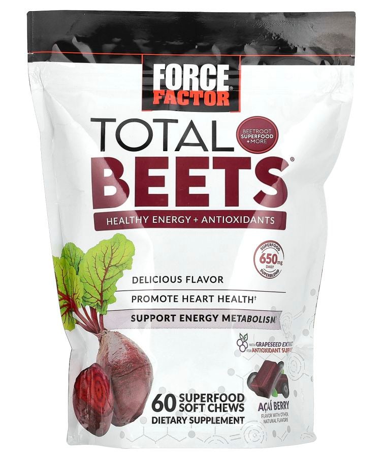 Force Factor Total Beets® Healthy Energy + Antioxidants Acai Berry 60 Superfood Soft Chews