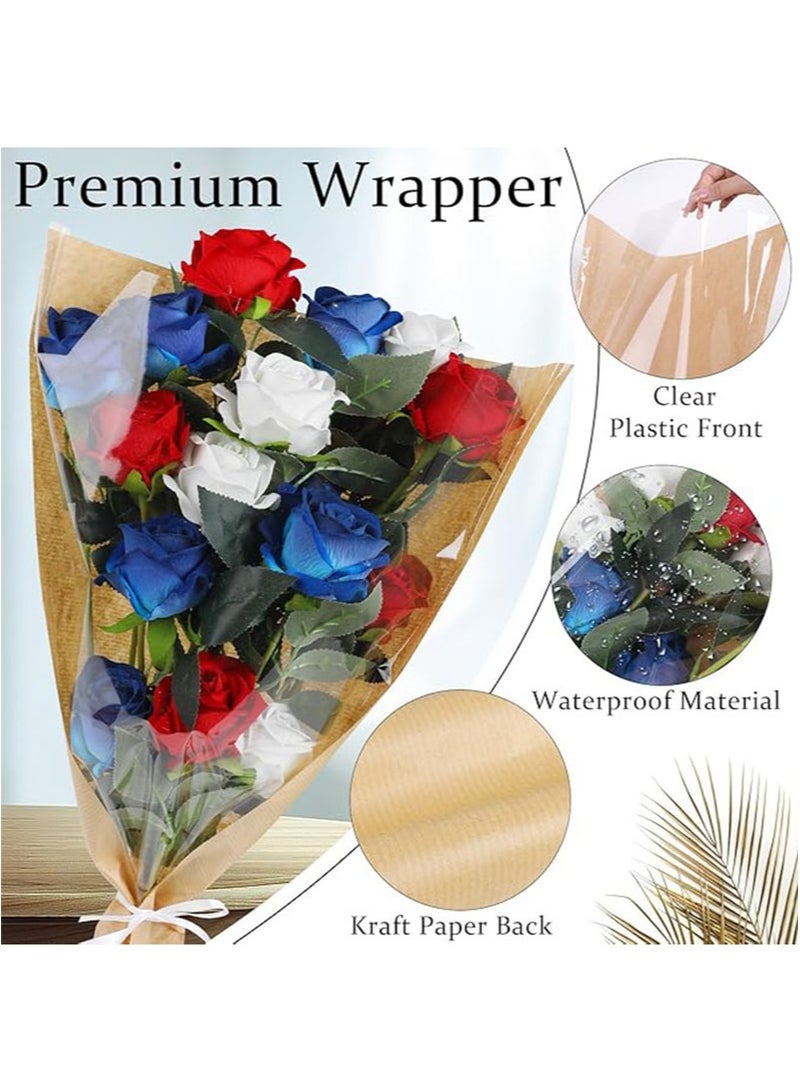 Apustim 50Pcs Flower Packaging Bags，Kraft Paper Flower Packaging Covers，Bouquet Bags Transparent Flower Packaging Covers With Ribbon For Wedding Birthday Graduation Anniversary Supplies - Image 3